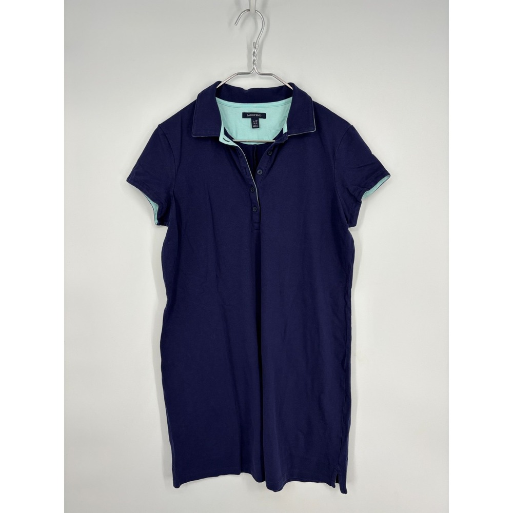 Lands' End Dress Womens Petite L Blue Polo Shirtdress L/P 14-16